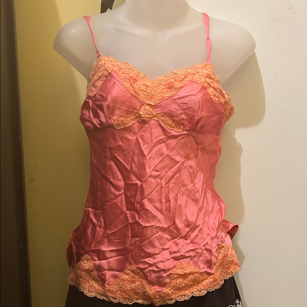 Express Pink and Orange Lace Trim Cami